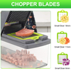 16-in-1 multifunction vegetable chopper and slicer with interchangeable blades, storage container, and food dicing accessories.