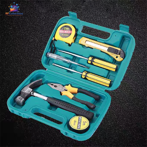 9 pcs household repair tool kit set with hammer screwdrivers plier measuring tape and portable toolbox