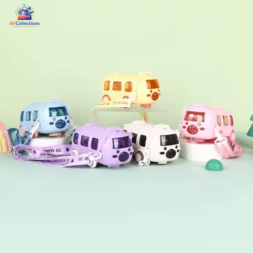 bus shape water bottle 500ml kids cute straw bottle leakproof with strap portable drink bottle