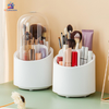 Covered rotating makeup brush holder with dustproof transparent lid and multi-compartment cosmetic organizer