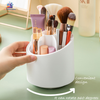 Covered rotating makeup brush holder with dustproof transparent lid and multi-compartment cosmetic organizer