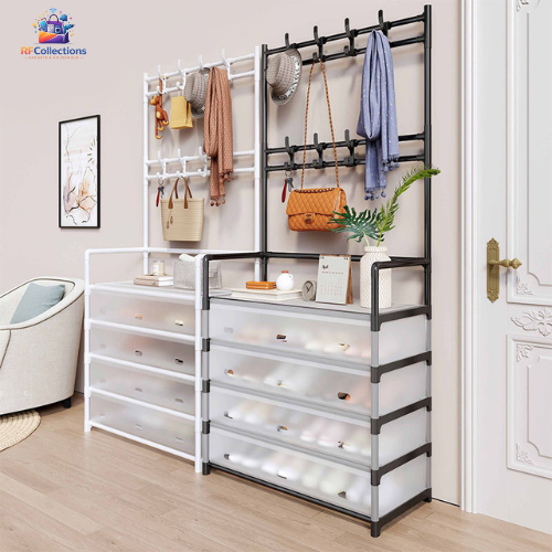 dustproof coat rack with shoe storage multi layer organizer with drawers and hooks for entryway