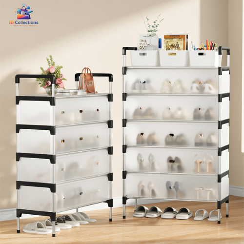 Dustproof multilayer plastic shoe rack with anti-slip shelves for organized shoe storage at home