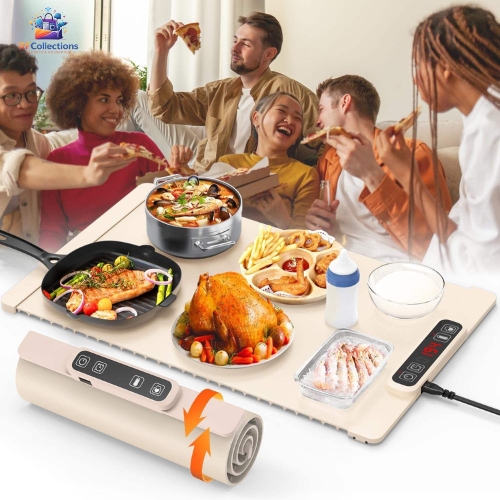 Silicone electric food warmer mat with adjustable temperature control for keeping meals warm