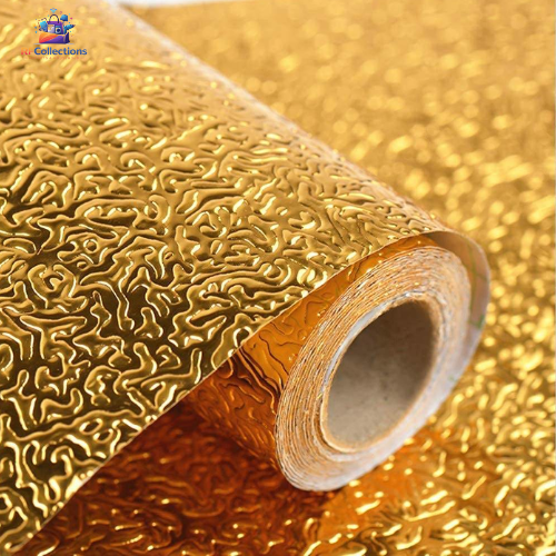 Golden self adhesive waterproof wallpaper roll used for kitchen and wall decoration oil proof surface protection roll