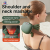 Intelligent neck and shoulder massager with heat therapy, deep tissue finger kneading massage, USB rechargeable wearable design for muscle relaxation and pain relief.