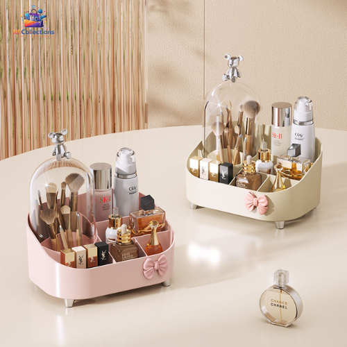 Cosmetics storage box with lid large capacity makeup organizer with compartments for dressing table
