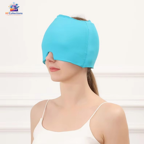 Reusable migraine relief ice head wrap cooling therapy cap for headaches, tension relief, puffy eyes, and full-head cold compression.