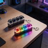 RGB mechanical keyboard switch keychain with LED lights, clicky mechanical keys, and durable keyring for gamers and keyboard enthusiasts.