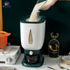 Large capacity rice and grain storage dispenser container with measuring cup for rice, cereals, beans, flour, and pet food storage.