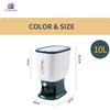 Large capacity rice and grain storage dispenser container with measuring cup for rice, cereals, beans, flour, and pet food storage.