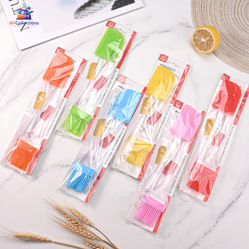Pack of 2 silicone spatula and oil brush for baking and cooking