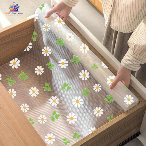 45×150cm waterproof kitchen shelf liner roll with decorative print, oil-proof cabinet drawer liner for shelves, cupboards, refrigerators, and countertops.